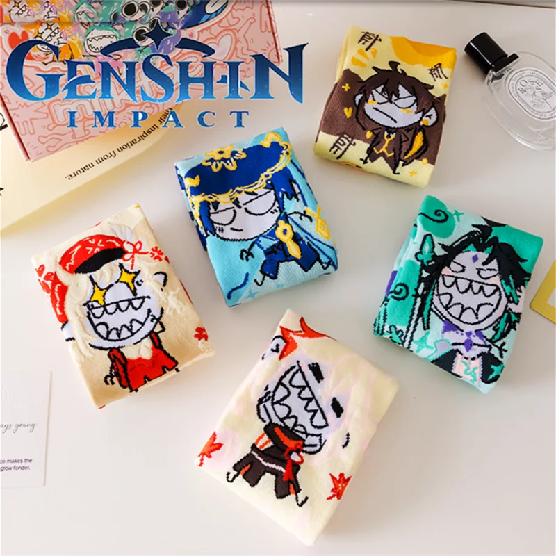 Game Genshin Impact Klee Xiao Morax Wanderer Cosplay Character  Adult Unisex Cotton Sock Creative Cartoon Crew Socks