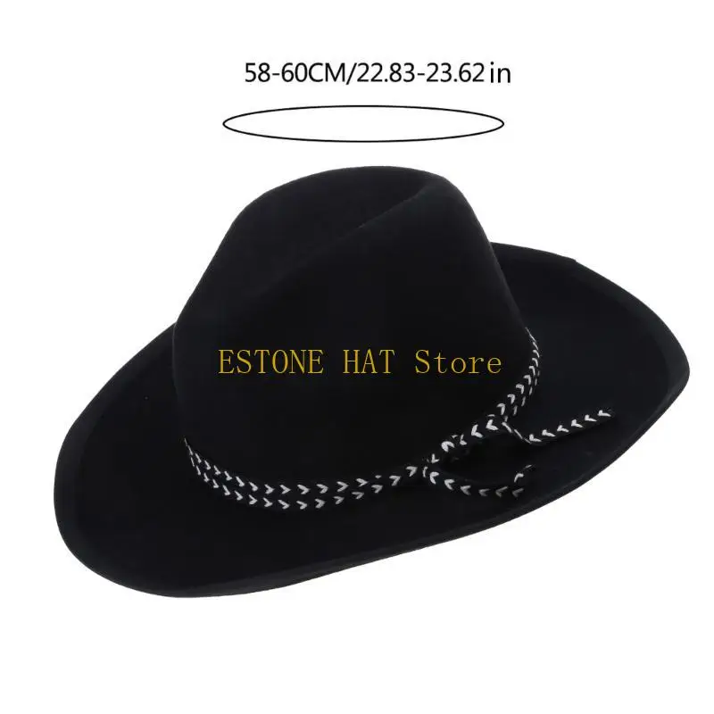 49MF Cowboyhoed Zwarte Fedora Hoed Cowboyhoed voor Feestfeest Cowboyhoed