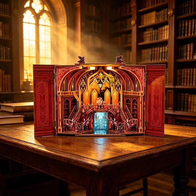 Book Nook Kit Magic Wardrobe DIY 3D Wooden Puzzle Bookshelf Insert Dollhouse Model Bookend Building Home Decoration Gifts