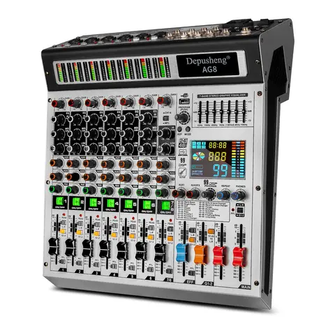 8 채널 믹서 Dj 믹싱 콘솔 블루투스 48V 팬텀 파워 모니터 가라오케 시스템 무대 공연을위한 Usb 믹서 오디오