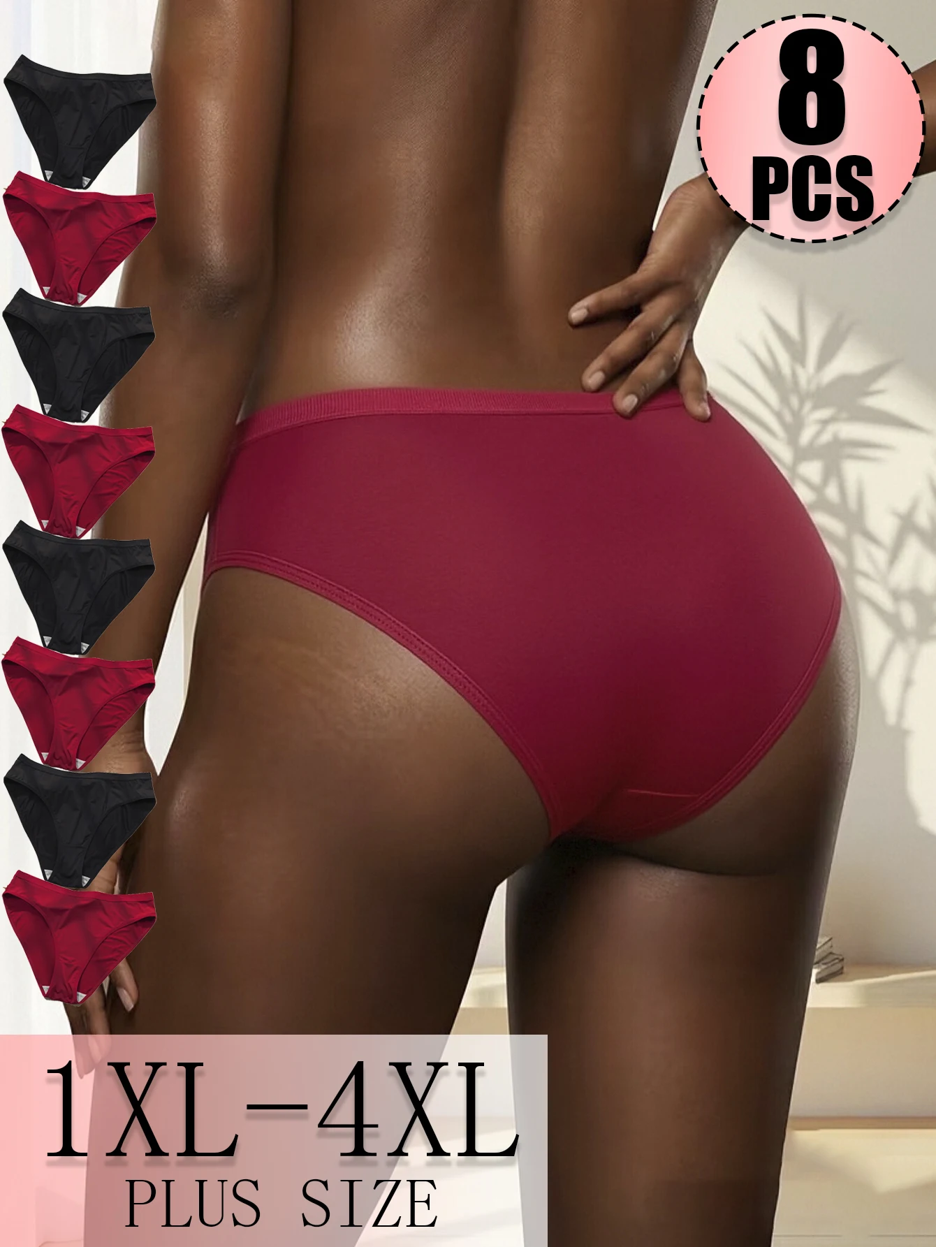 

8PCS Plus Size Women's Solid Color Underwear, High Elasticity Women's Plus Size Underwear, Breathable, Comfortable, And Elegant Fit, Plus Size Underwear