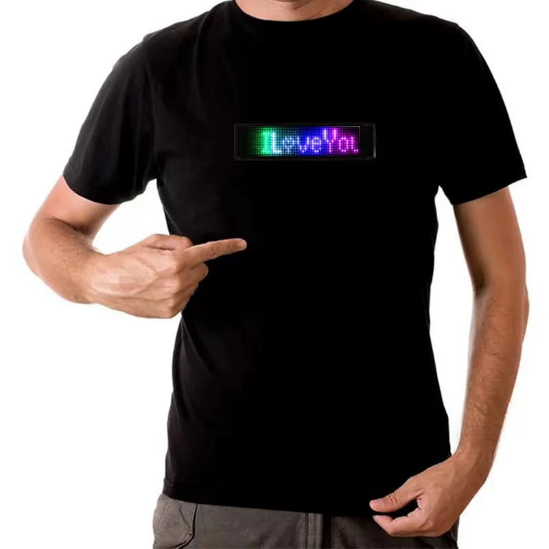 High Quality Custom App Wireless Programmable LED Light Men T- Shirt For Music Party