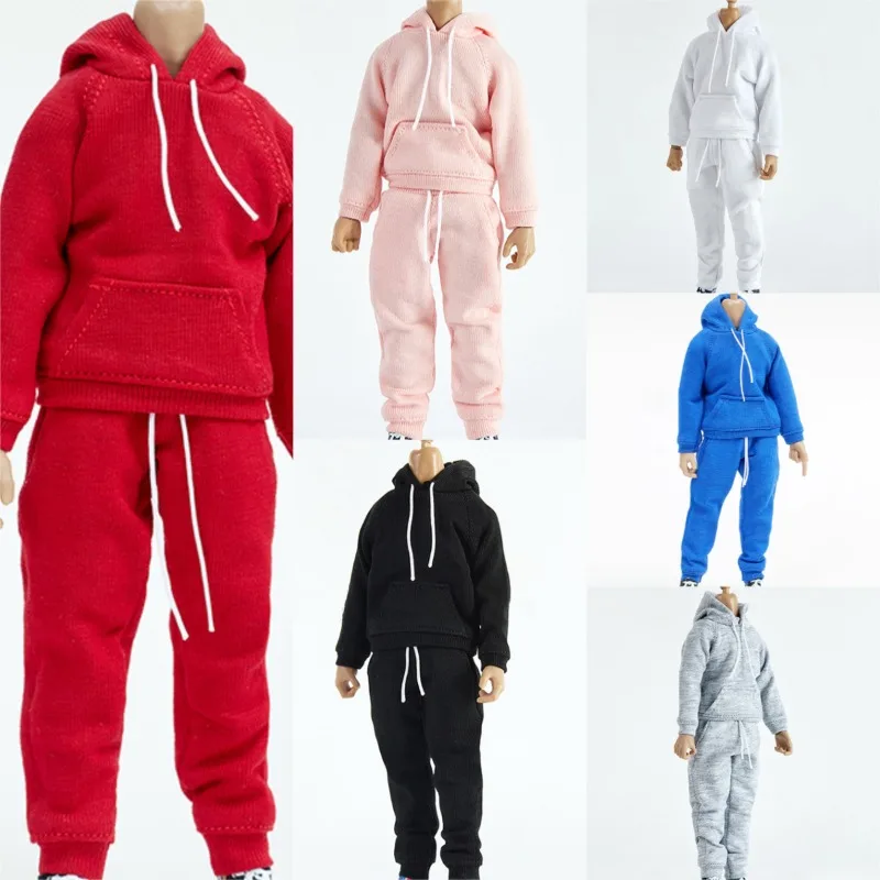 1/12 Scale Action Figures Solid Color Hooded Sweatshirt Pants Sports Suit Doll Clothes for 6" Soldier Notaman Gt Body Accessory