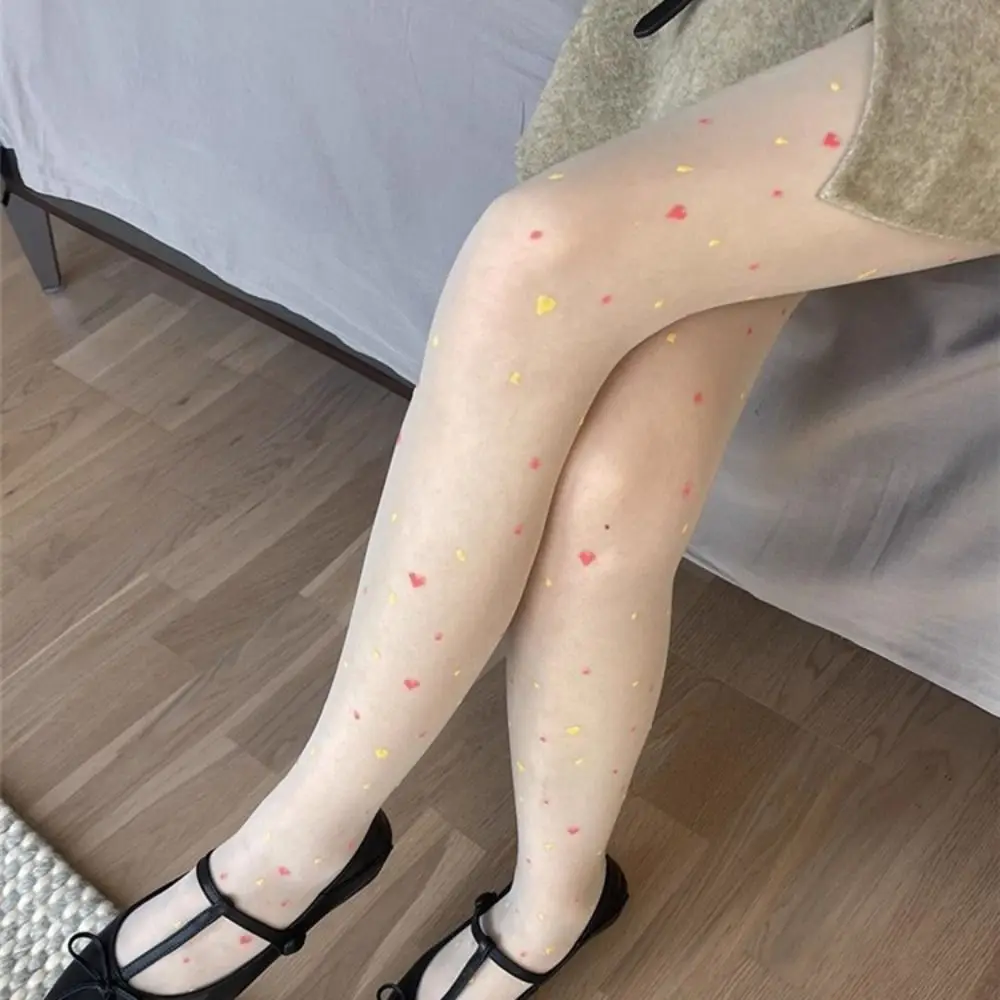 2Pcs Sweet Transparent Heart Long Tights Ultra-thin Lolita JK Style Colorful Dot Stockings Nylon Harajuku Leggings Women Summer
