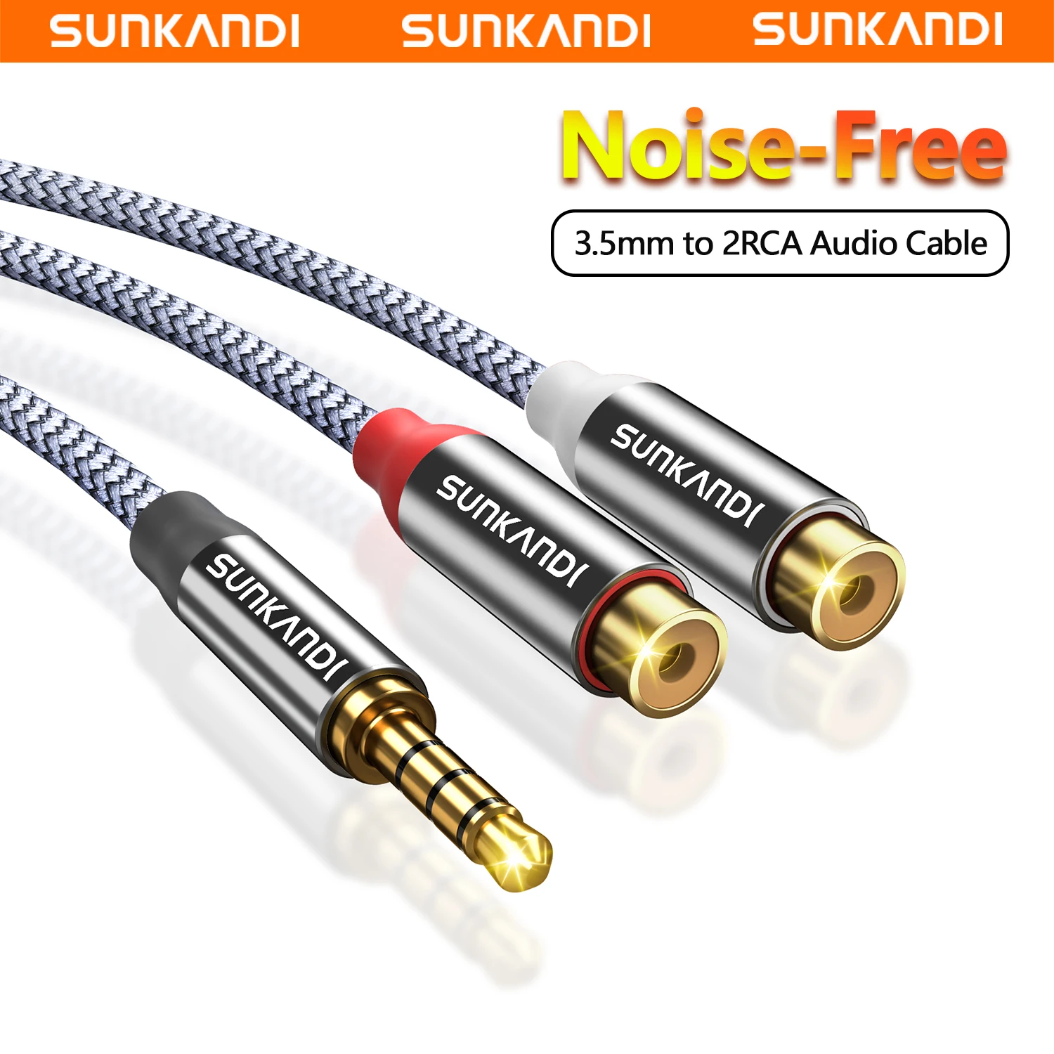 SUNKANDI 3,5 mm auf Dual-RCA-Audiokabel für MP3-Player, Tablet, Stereoempfänger, Lautsprecher, Verstärker