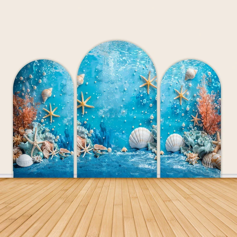 

LS Custom 2-Sided Underwater World Shell Kids Birthday Party Baby Shower Cover Chiara Arch Wall Background Decor Backdrop