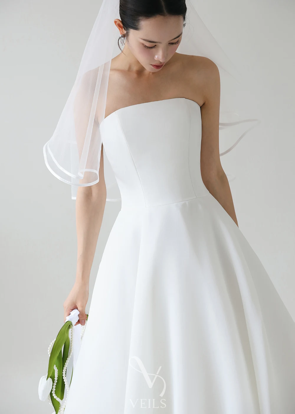 OLOEY Simple White Wedding Dress Strapless A-Line Bridal Gown Elegant Korean Style Backless Civil Evening Dresses Vestidos