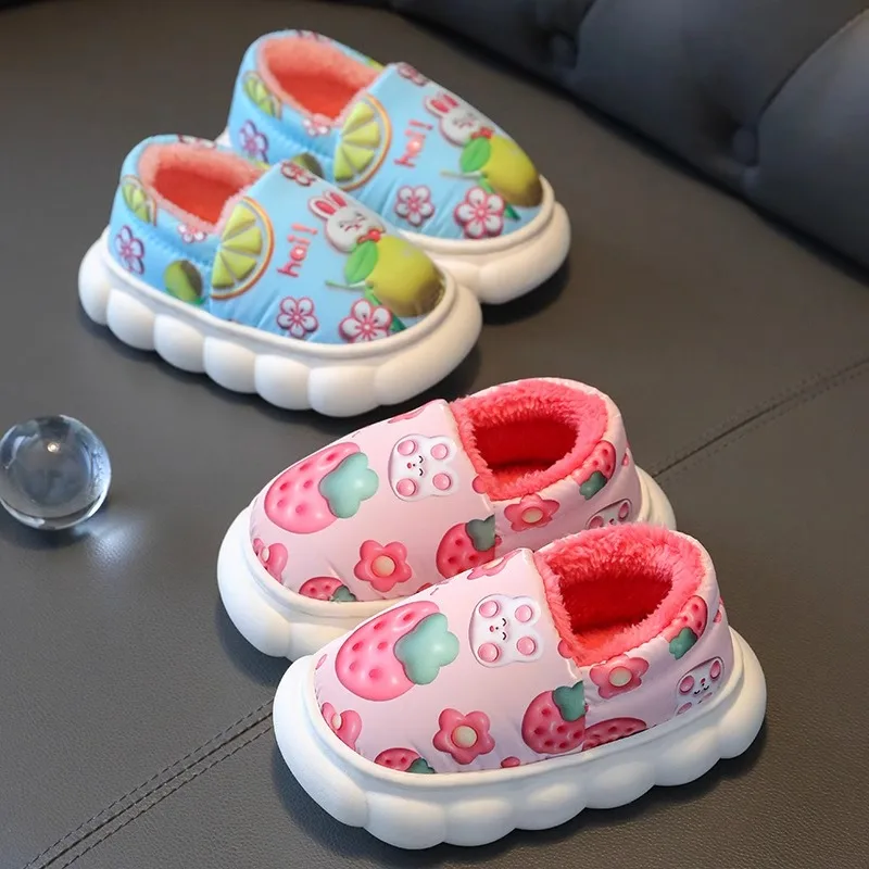 

Winter PU Waterproof Leather Surface Girls' Home Warmth Children's Indoor Children Baby Hair Slip Children's Cotton Slippers