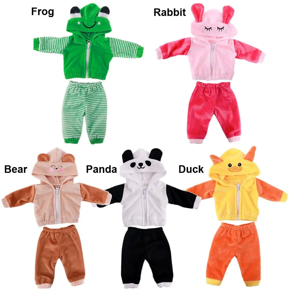 Fit 18 zoll/43 cm Spielen Haus Bär Panda Ente Puppen Zubehör Hoodies Hosen Set Tier Kleidung Kaninchen frosch