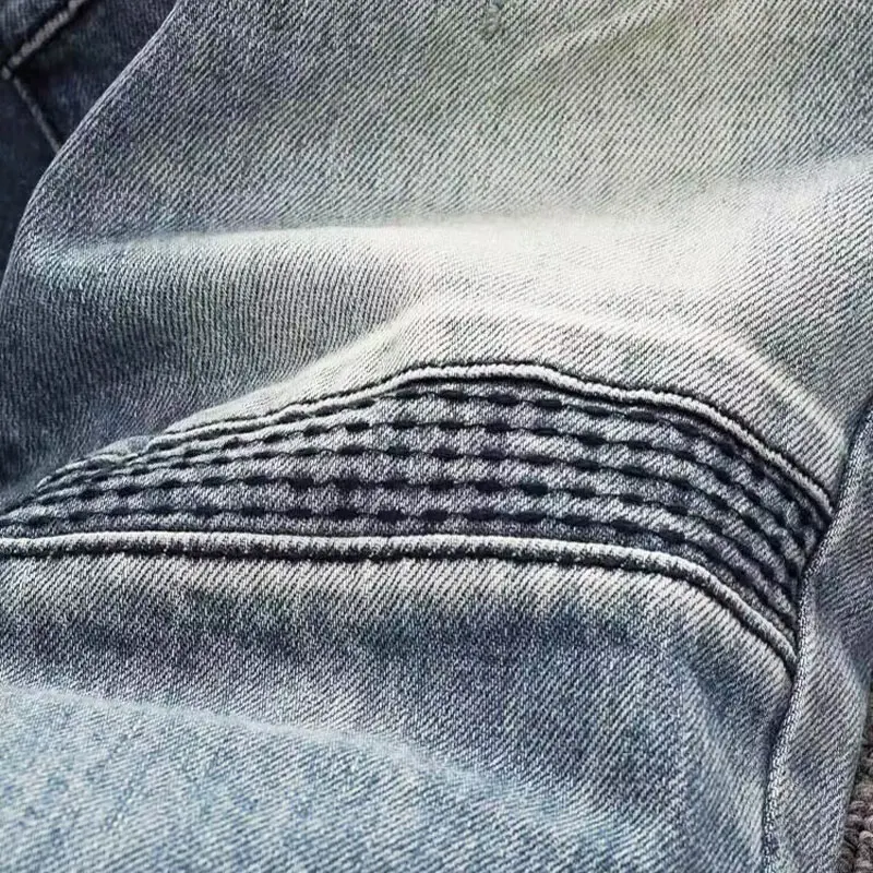 Streetwear Fashion Men Jeans Retro Blue Stretch Slim Fit Spliced Designer Biker Jeans Homme Patched Hip Hop Denim Pants Hombre