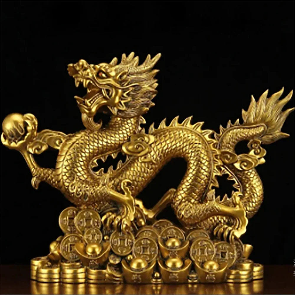 Five-Clawed Dragon Copper Color Ornaments Attract Wealth Boss Office Living Room Gateway Crafts Zodiac Mascot