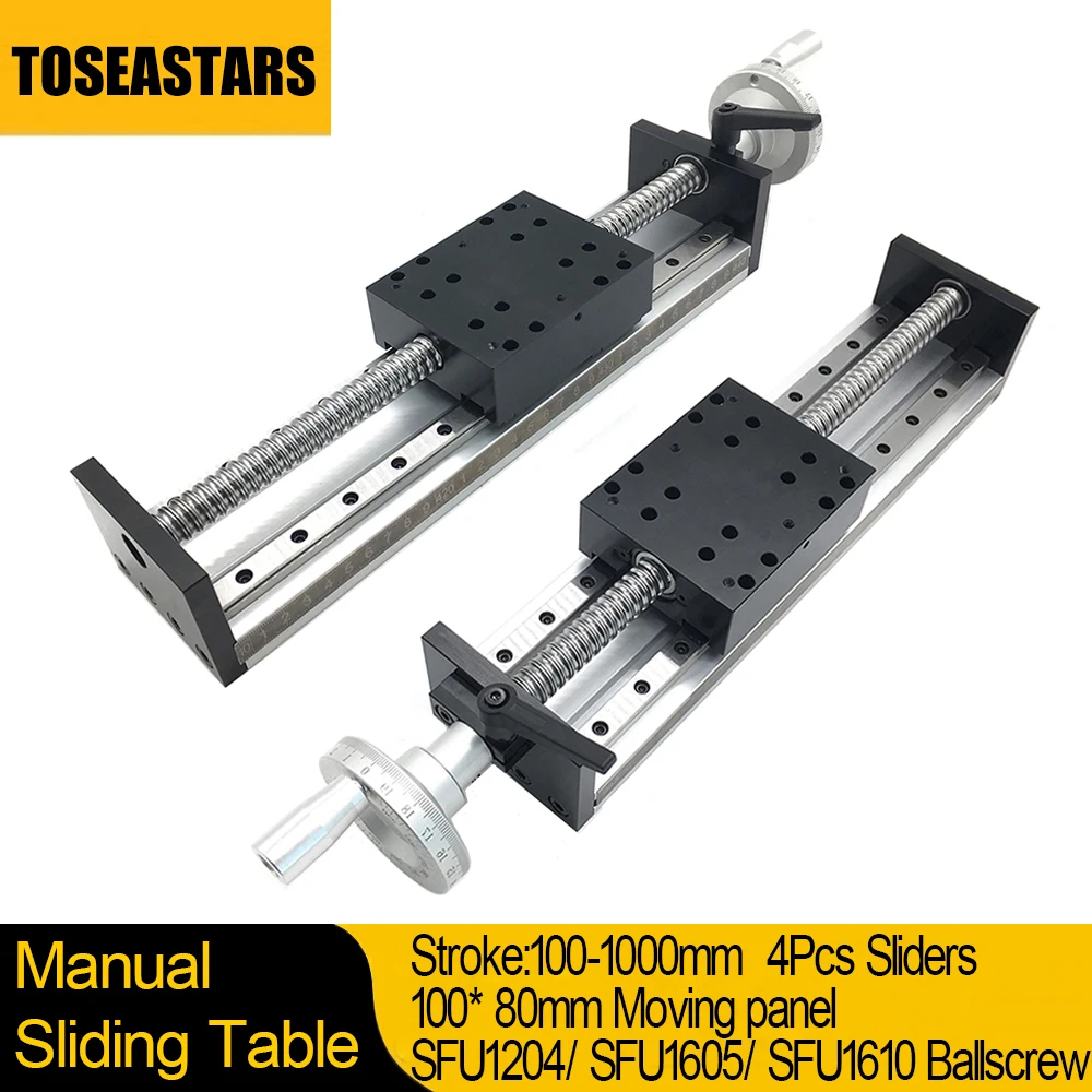 

Manual Slide Table CNC Linear Guide Rail 100-1000mm Stroke XYZ Axis Motion Rail SFU1204/SFU1605/SFU1610 Ballscrew for 3D Printer