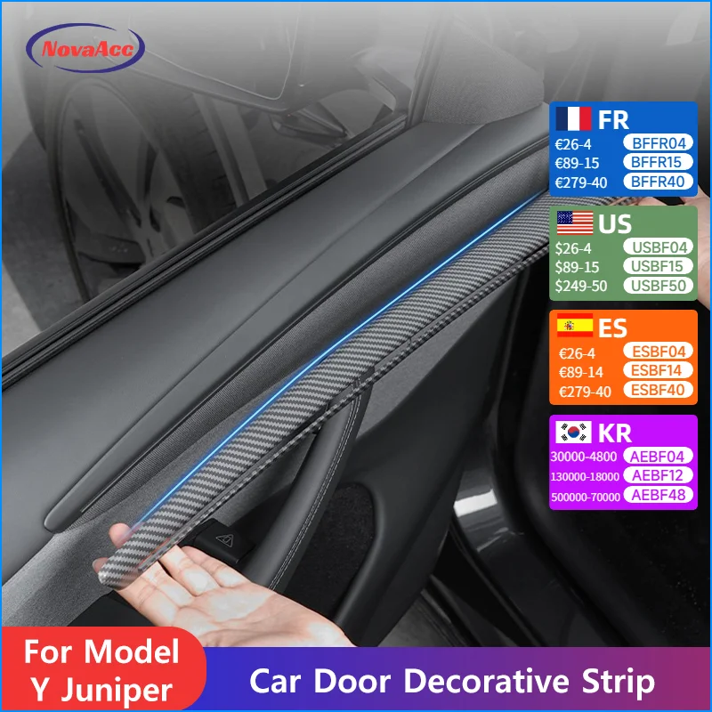 

Декоративная полоса двери автомобиля для Tesla Model Y Juniper 2025 ABS, текстура из углеродного волокна, защита от царапин, износостойкая защитная пленка