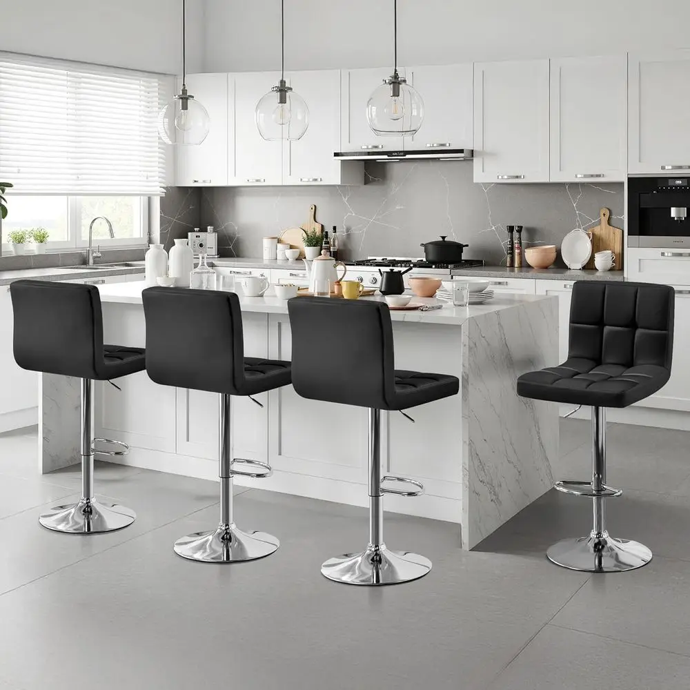 

Set of 4 Adjustable PU Leather Swivel Bar Stools, High-End Kitchen Island Chairs, 300lb Capacity, Black