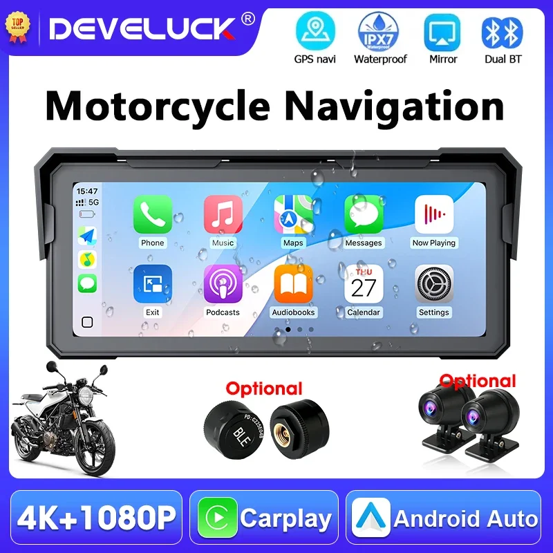 8,1 Zoll Motorrad-Navigationssystem GPS WLAN Wireless Carplay Android Auto IPX7 Wasserdicht Dual Bluetooth Moto Monitor Touchscreen