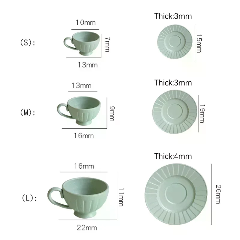 ชุดเครื่องครัวจิ๋วสำหรับบ้านตุ๊กตา 2 ชิ้น ลายแนวตั้ง ถ้วยกาแฟและจาน ของเล่นจำลอง อุปกรณ์ตกแต่งบ้านตุ๊กตา
