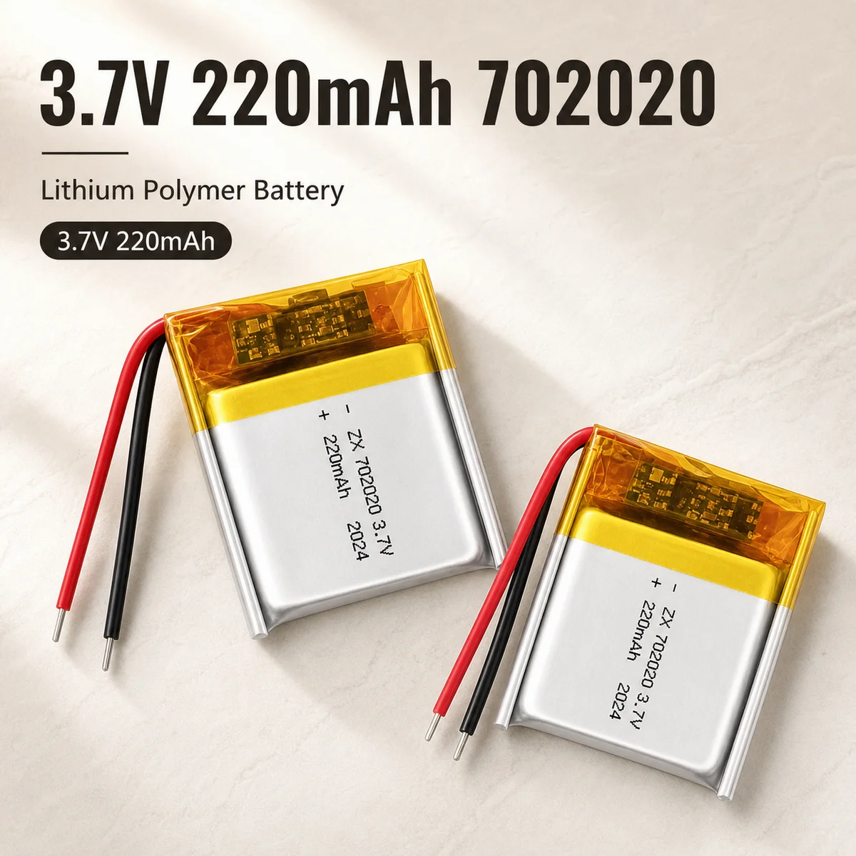 Rechargeable 702020 LiPo Battery 3.7V 220mAh Lithium Polymer Cell for Toys, Game Controller, MP3 Speaker, Bluetooth Headset