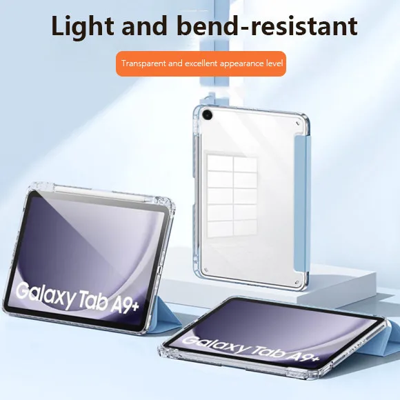 

Прозрачный мягкий чехол из ТПУ для Samsung Galaxy Tab S11 2025 11 дюймов A11 Plus S10 FE S9 A8 A9 S6 Lite, тройной складной чехол с держателем для карандашей