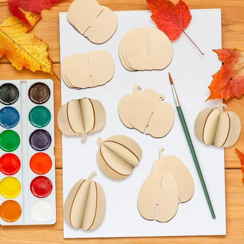 

DIY autumn 3D pumpkin wooden craft unfinished wood pieces for coloring, used to make pumpkin silhouette decorations (8 pieces)