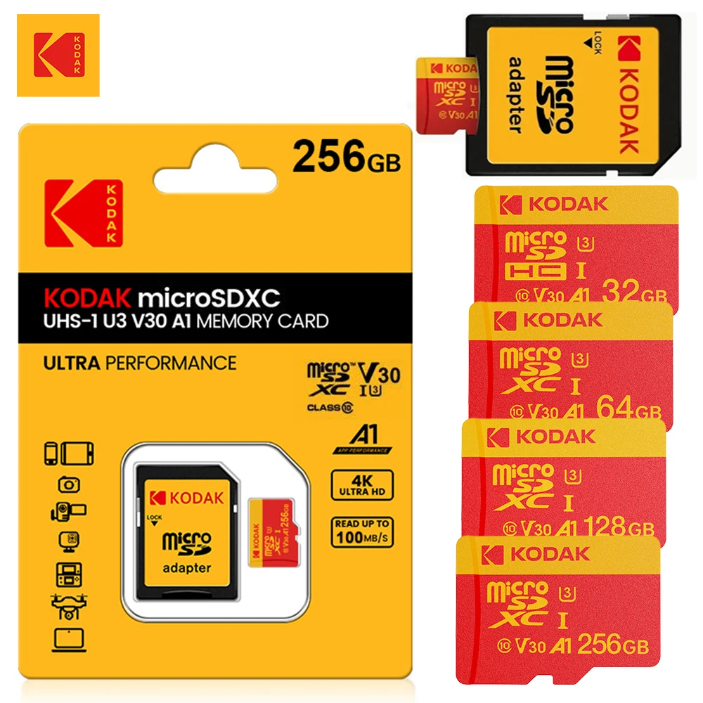 

Оригинальная карта памяти KODAK C10 Microsd 32 ГБ 64 ГБ 128 ГБ 256 ГБ 512 ГБ TF Flash Card SDXC U3 4K Карта памяти с адаптером для камеры