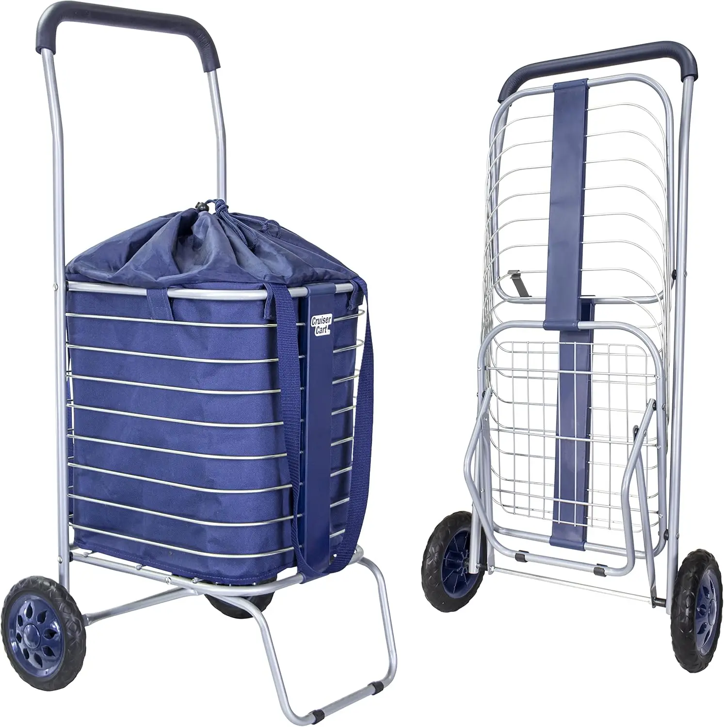 with Bag Bundle Shopping Cover Grocery Rolling Folding Laundry Basket on Wheels Foldable Utility Trolley Compact Lightweight Col