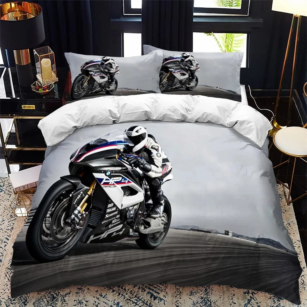 Imagem -03 - Motocicleta Fire Print Capa de Edredão com Fronha Colcha do Menino Conjunto de Cama de Luxo Motocross Têxtil do Quarto