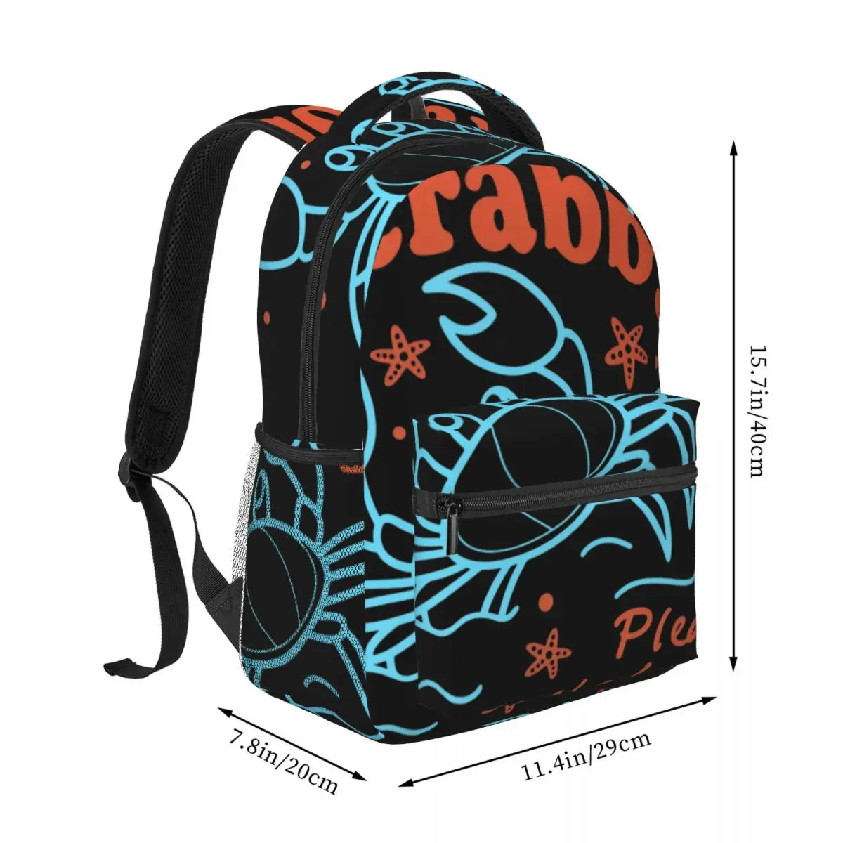 Ocean Print School Backpack Center Crab Starfish Beach Sassy Lettering Orange Blue White Summer Bookbag for Girls Boys Travel