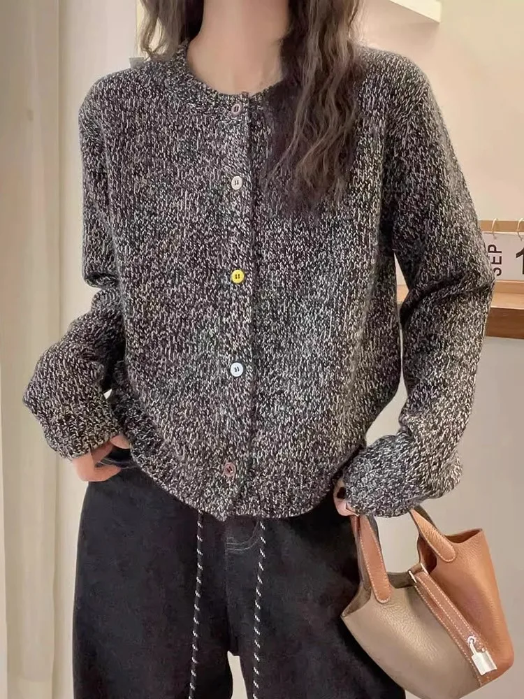 

Unique Knitted Long Sleeve Cardigan Casual Commute Women's Top Versatile Autumn New Style Buttoned Open-Shirt Poetic Lin