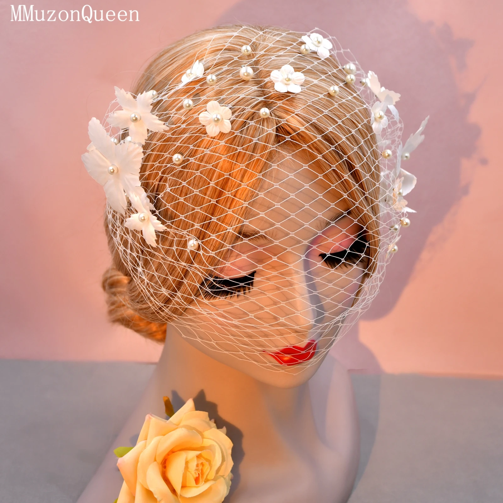 

TOPQUEEN VA22 Новая трехмерная сетчатая фата с цветами и гребнем для волос, свадебная фата-кейп для невесты