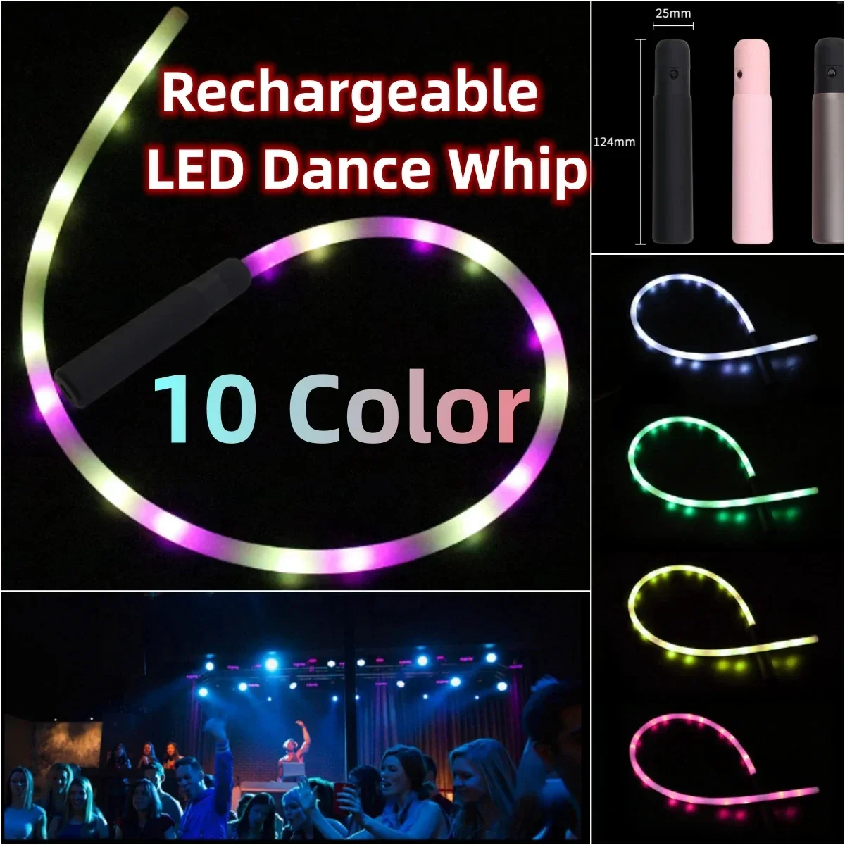 

Party Show Dancewear, Performance Prop,Rave Accessories Rechargeable Led Dance Whip 10Colors Light Show Music Festival Party