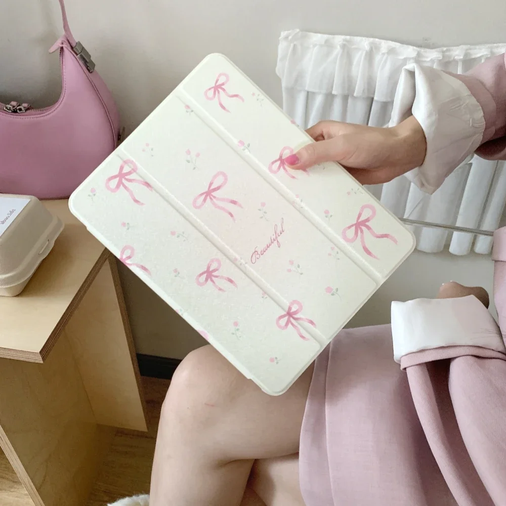 Pink Bow Mirror Tablet Case for Apple IPad Pro 11 Inches 9th 10th 7th 8th 9.7 6th Air 5 4 10.9 Inch Case with Pencil Slot Holder