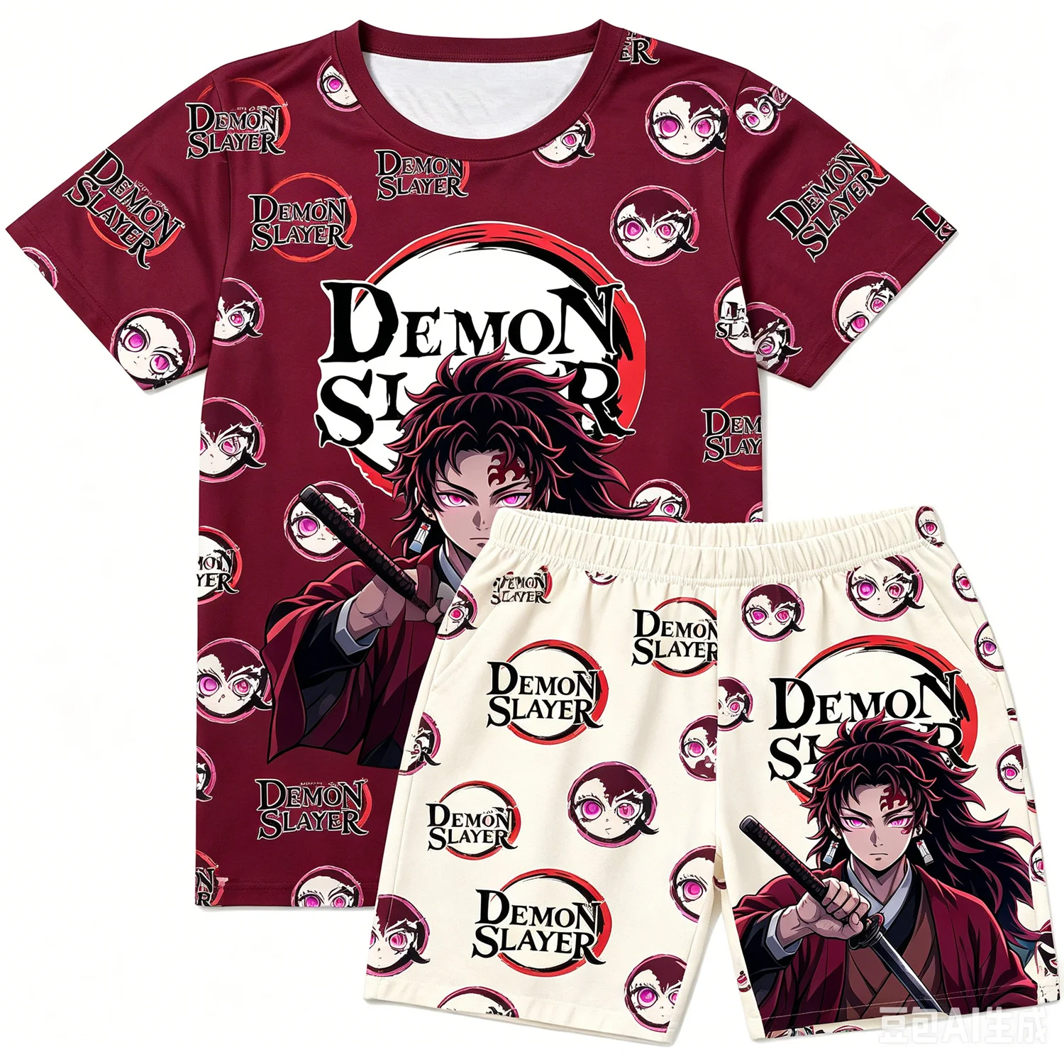 Scarred Akaza Palm Symbol Graphic Short Sleeve Shorts Set For Men Women Kids Lightweight Summer Casual Home Outfit