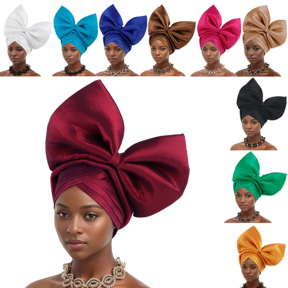 

2024 Big Bowknot Turban Cap for Women Exaggerated Headpiece African Auto Gele Headtie Nigeria Party Headwear Hat Lady Head Wraps