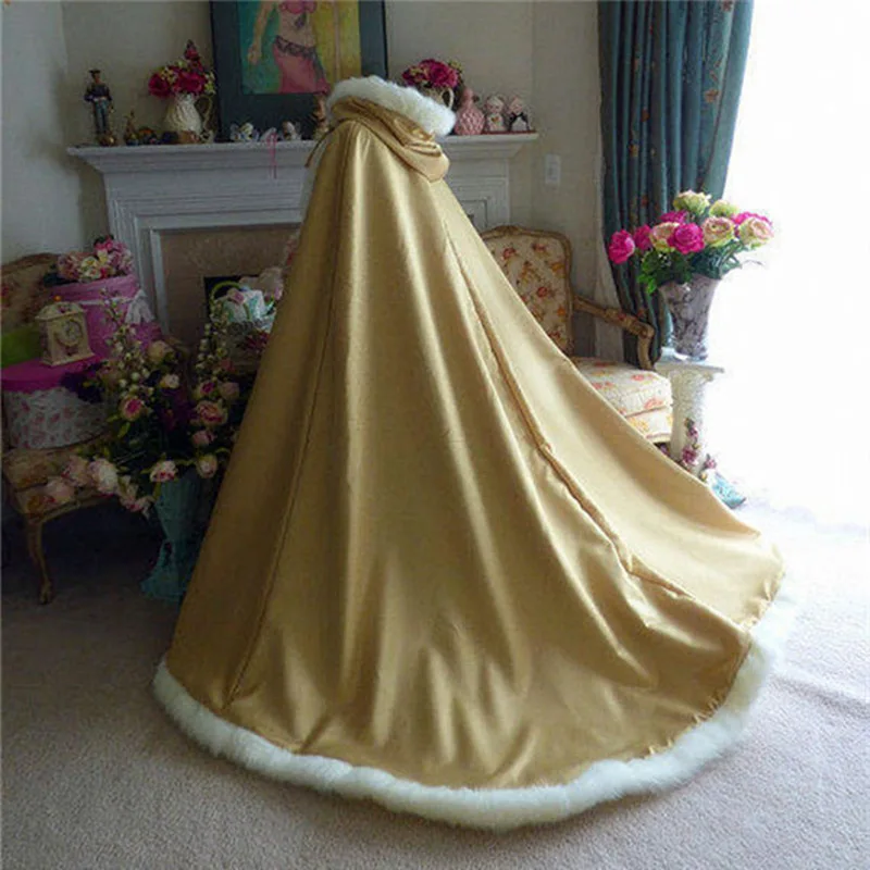 Winter Wedding Coat Princess Grils Bridal Cape Satin Cloak with Fur Trim Wedding Cloak Vintage Christmas Accessories Shawl Cloak