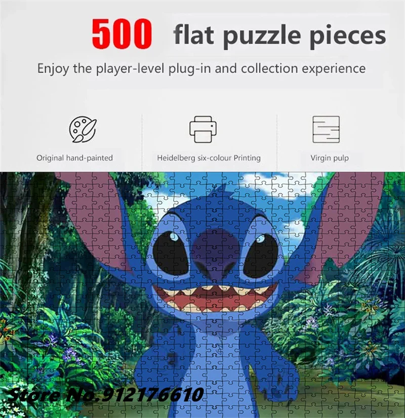 Disney Lilo & Stitch 500 Pieces Jigsaw Puzzles Cute Cartoon Image Creativity Gift Relax Decompress Educational Toys Home Decor