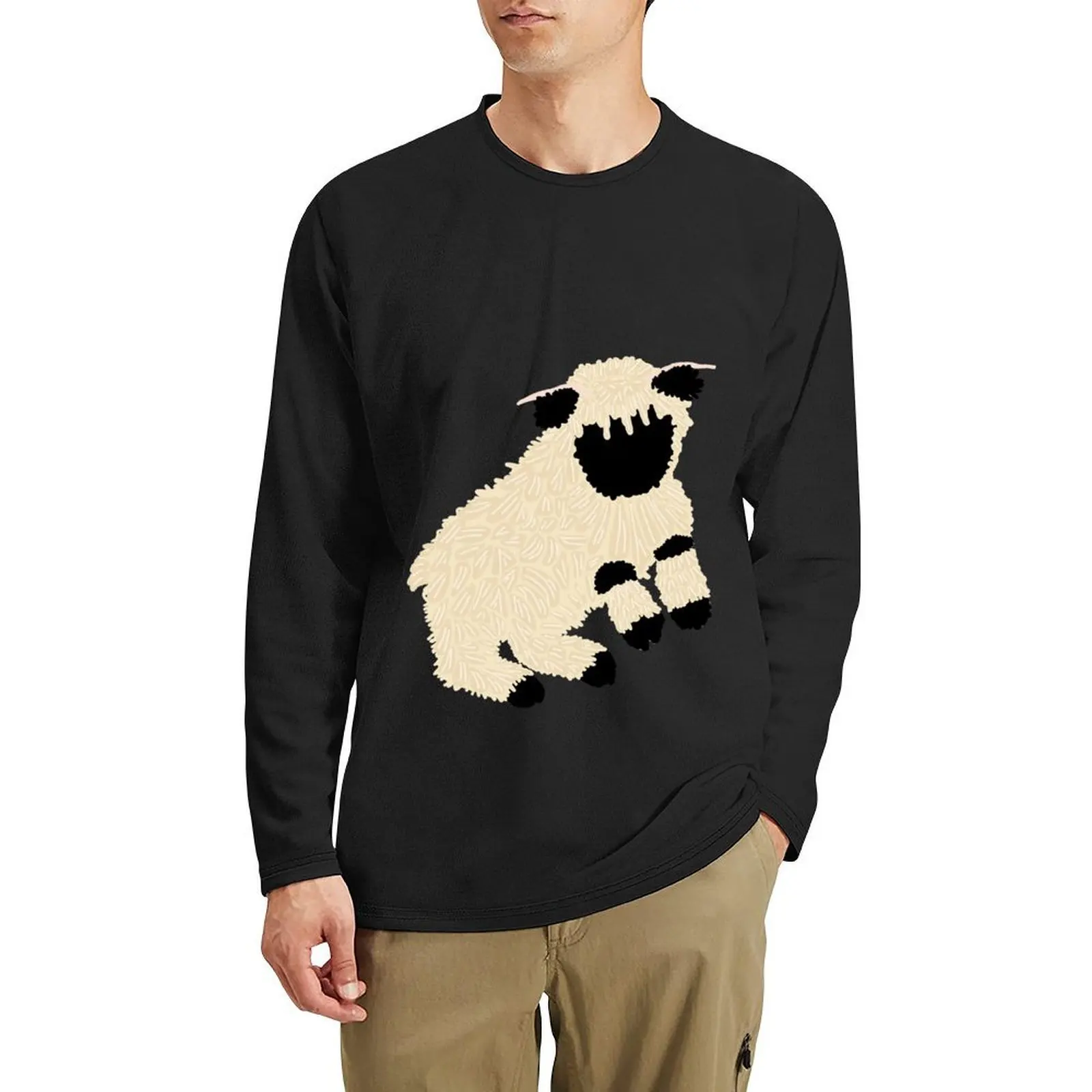 تي شيرت طويل من Leaping Valais Black Nose Sheep جرافيك تي شيرت تي شيرت عرق تي شيرت للرجال من القطن