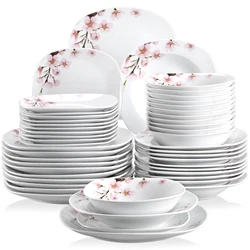 VEWEET ANNIE 24/48 PCS Porcelain Ceramic Tableware Dinner Plate Set with Bowl/Dessert Plate/Soup/Dinner Plate for 6/12 Person