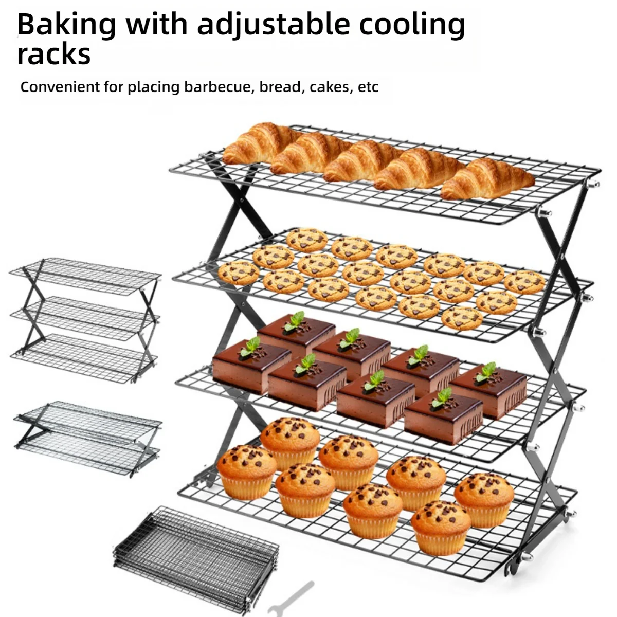 New Foldable Non Stick 4 Tier Cookie Cake Cooling Rack Camping Shelf Kitchen Baking Tools Pastry Gadgets Baking Stand