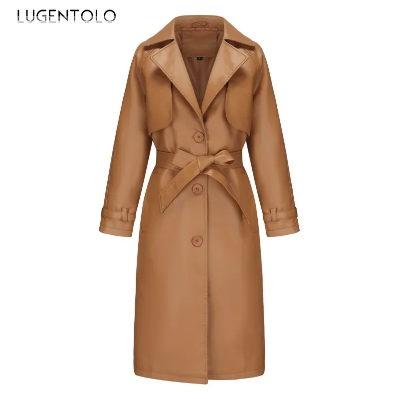 Abrigo de piel sintética para mujer, chaqueta elegante a prueba de viento, suave, de imitación de cuero, cortavientos largo cálido, Vintage,