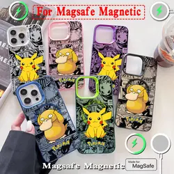 Anime Psyducks Pikachus Pokemens Magsafe Magnetic Phone Case for IPhone 11 12 13 14 15 16 Pro Max Plus Silver Plated Cover