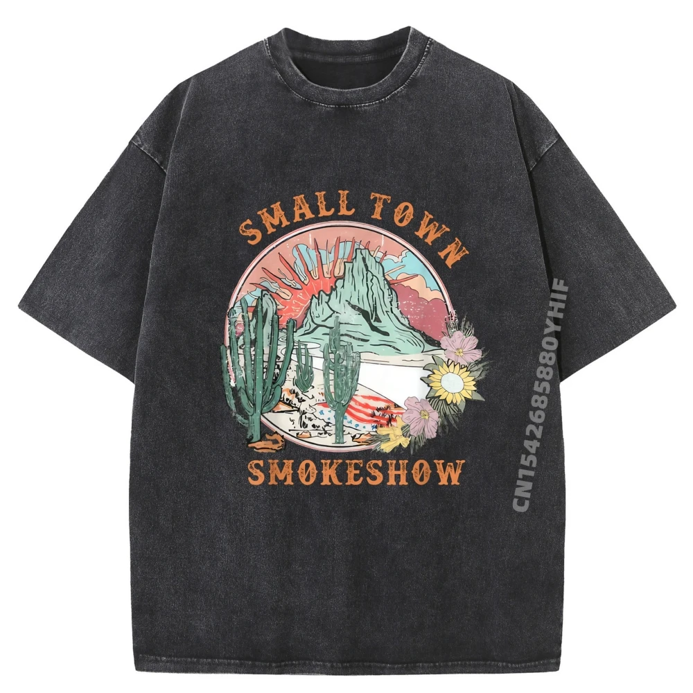 

Cool Small Town Smokeshow Oklahoma Smokeshow Tees Funny Shirt Mens Retro Washed T-shirts Men's Printed T-shirts