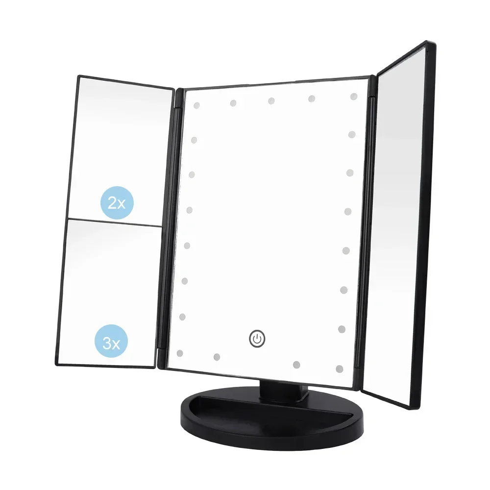 

22 LED Lights Touch Screen Table Makeup Mirrors Foldable Vanity Mirror With 1/2/3X Magnifying 180° Rotation Adjustable Dimmer