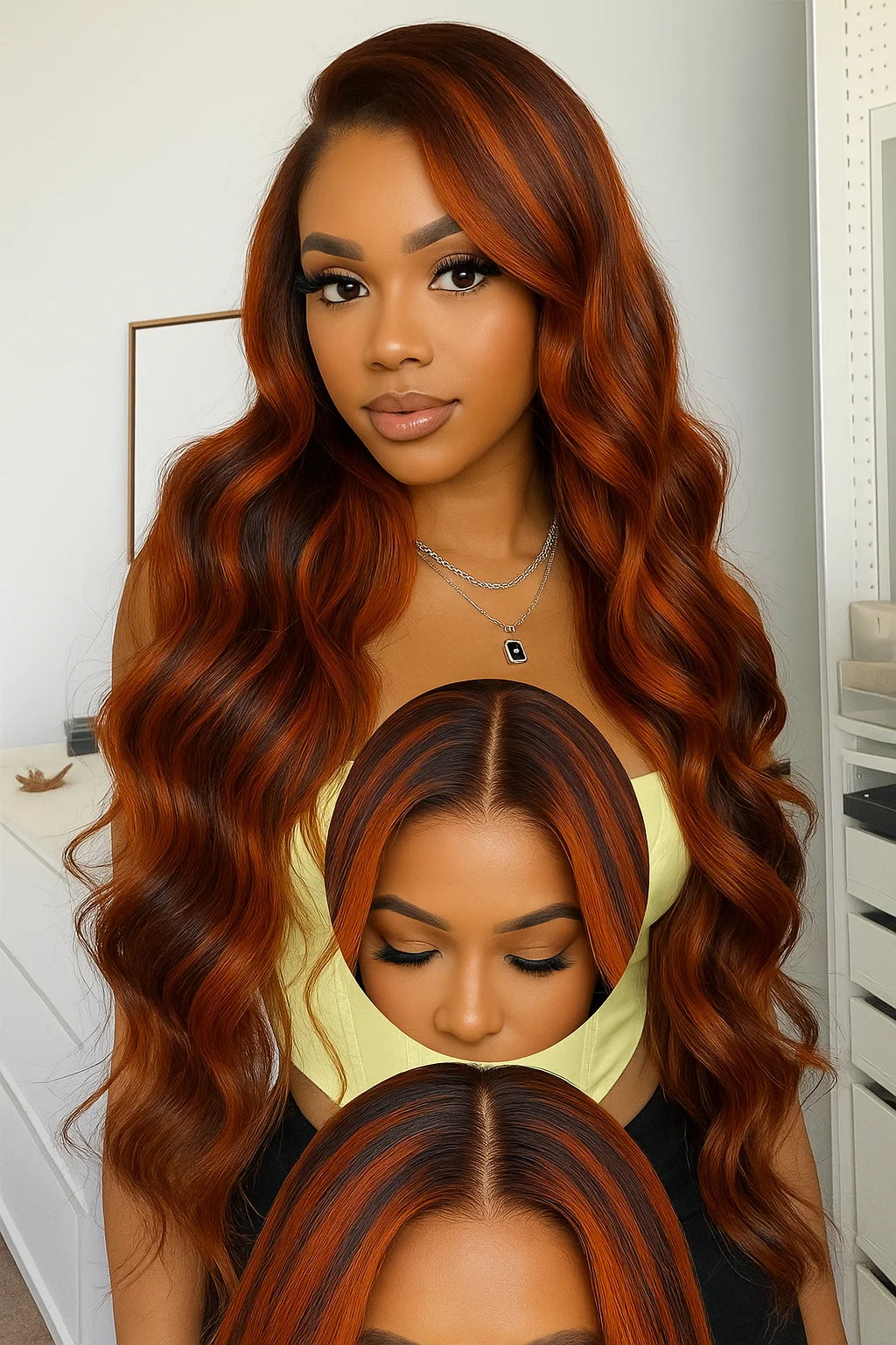 Wig Rambut Body Wave Transparan 5x5 dengan Lace Depan, Kepadatan 200, Warna Cokelat Jahe, Wig Rambut Brasil dengan Baby Hair untuk Wanita