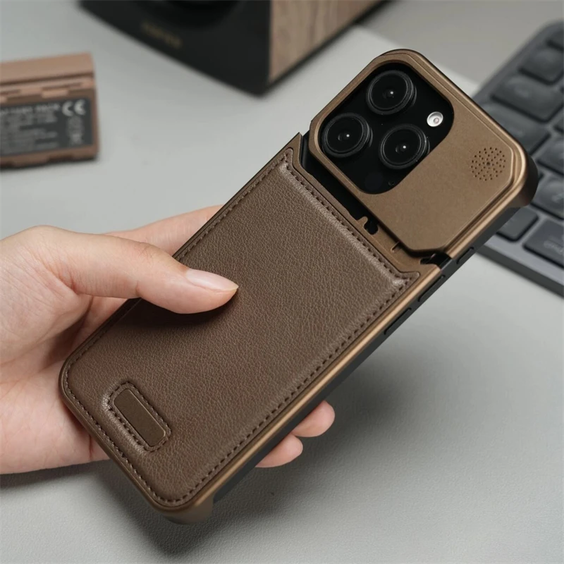 Étui de téléphone magnétique en alliage d'aluminium et cuir pour iPhone 17 16 Pro 15 14 Pro Max, compatible avec la recharge sans fil, cadre métallique sans bord, protection antichoc