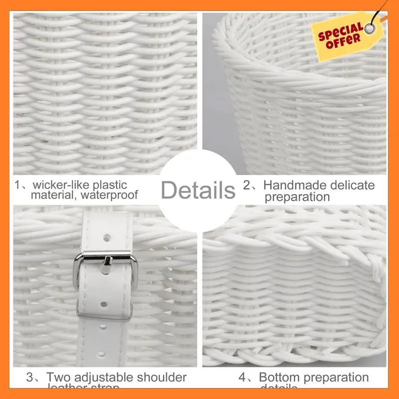 

AD08-1Set Rattan Wicker Bicycle Front Basket+Bell+Tassel+Stickers Adjustable Handwoven Adult Bike Handlebar Accessories
