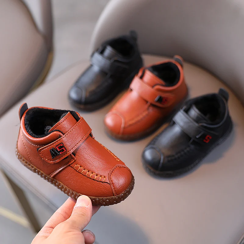 Children's Baby Padded Leather Shoes Fall and Winter Brown Boys Girls Baby Soft Casual Shoes 2023 New Black Kids Baby Boots