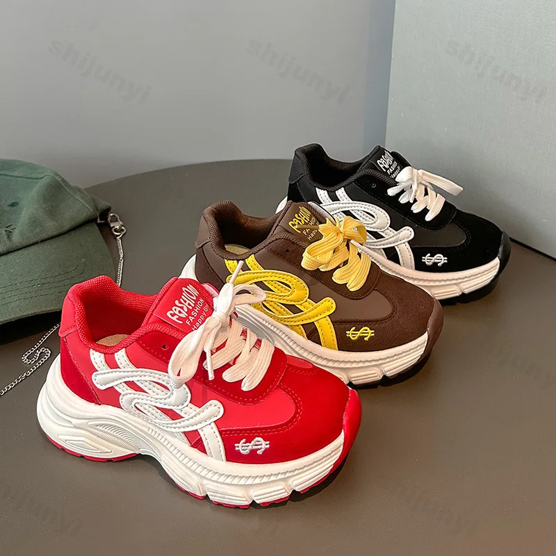 Childrens Casual Sneakers Spring 2026 Boys Girls Soft Sole Non-slip Running Shoes Fashion Thick Bottom Outdoor Baby Sports Shoes