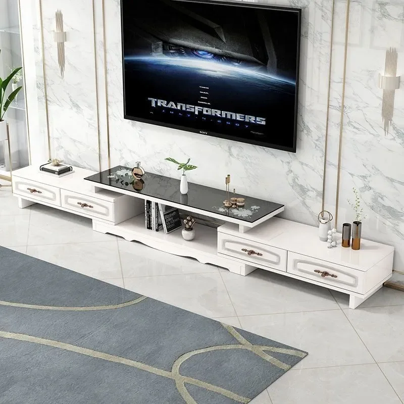 for European Rounded Corner Coffee Table Simple Modern TV Cabinet Combination Tempered Glass Small Apartment Living Room Tea