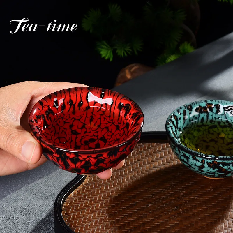 100ml Boutique Ceramic Teacup Kiln Fambe Meditation Cup Handmade Relief Tiger Tea Bowl Chinese Jianzhan Mug Teaset Master Cup