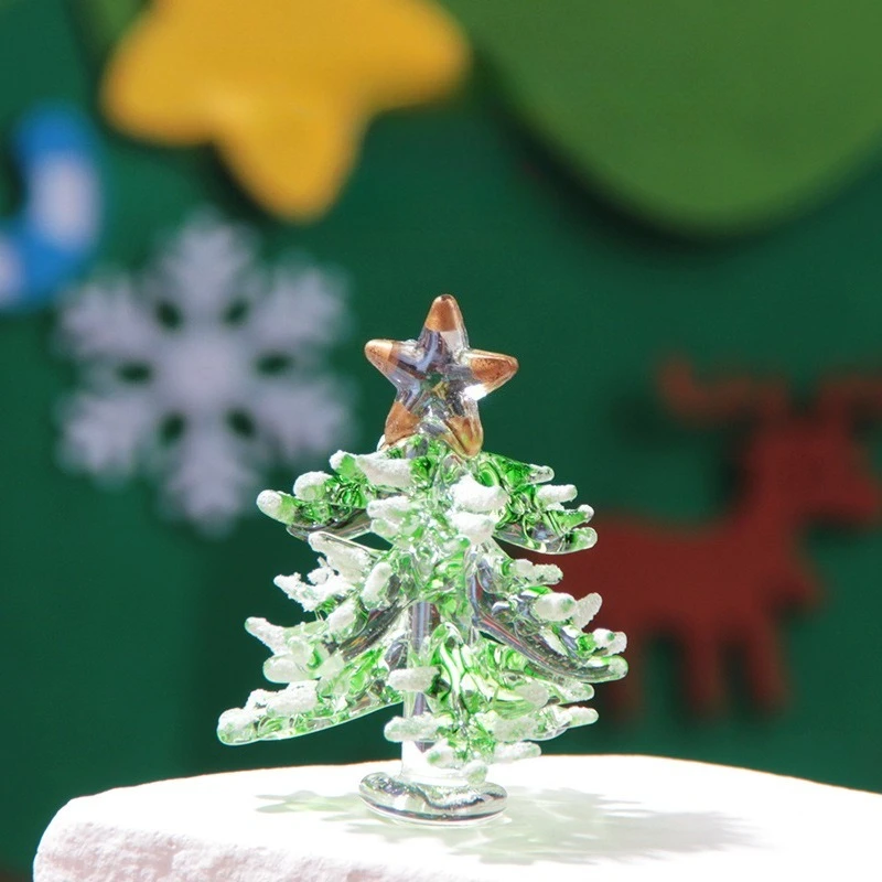 Cristal de vidro norfolk pinho árvore de natal ornamento artesanal presente do feriado decoração de mesa artesanal colorido esmalte estatueta de natal